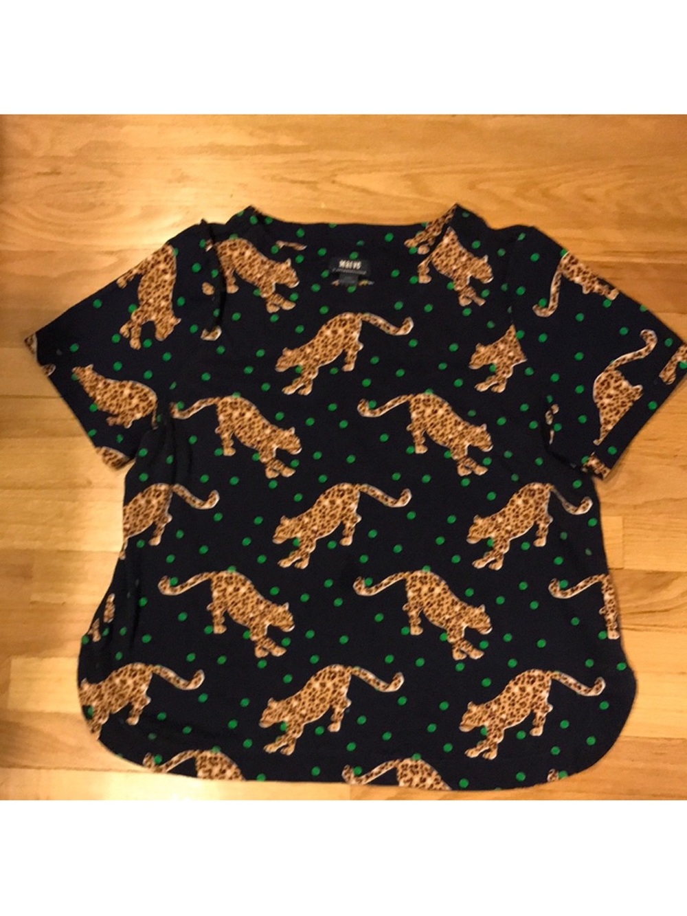 Anthropologie Maeve Leopard Print Tee with Green Dots women XL